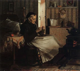 Eine alte Frau beim Stricken, ca. 1893